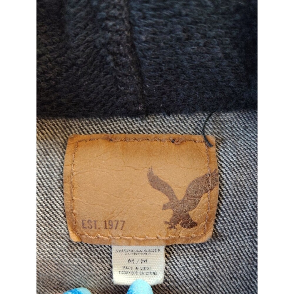 American Eagle Black Denim Hoodie Trucker Jacket Size Medium - Picture 4 of 9